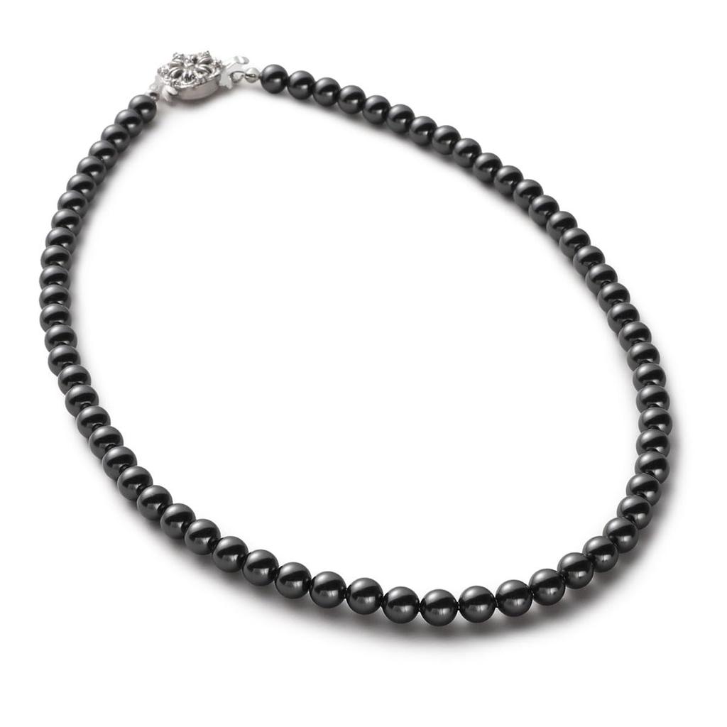 Pearl Long Necklace Grand Premium Pearl Necklace for Women 42cm 6mm Gray X Silver [VOTRE COUTURE]