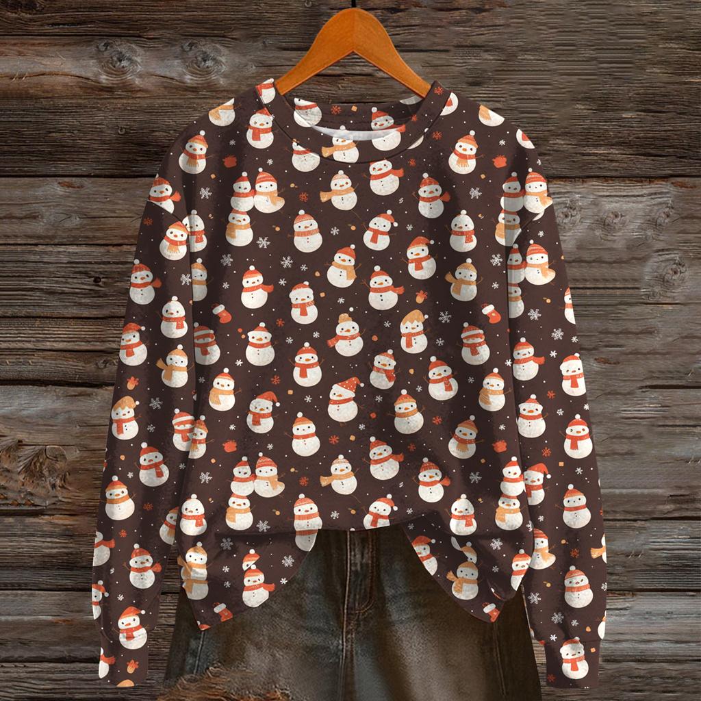 Damenmode Langarm Weihnachten Schneemann Schneeflocke Druck Jacke Strickjacke