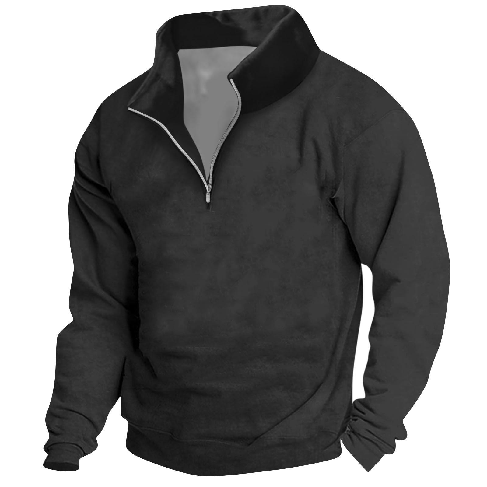 Мужской винтажный спортивный свитер с длинным рукавом и высоким воротником на молнии — фото 3