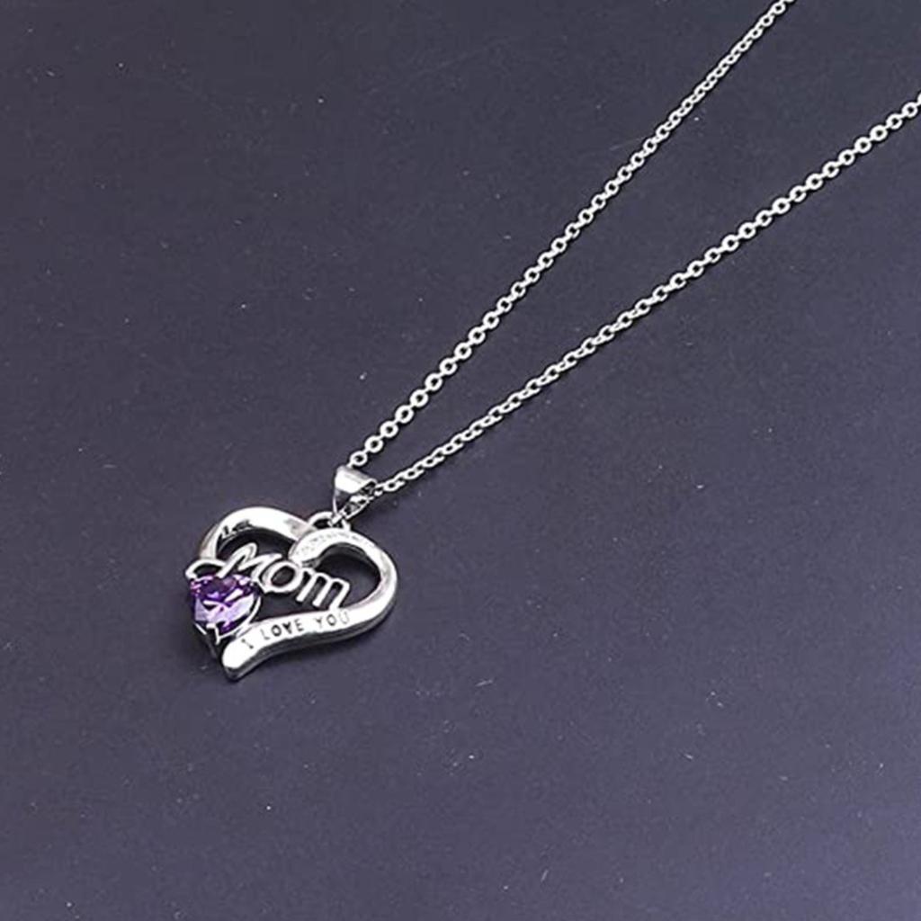 Open Heart Mom Letter Engraved I Love You Heart Stone Pendant Thin Link Chain Mother Gift Neck Jewelry