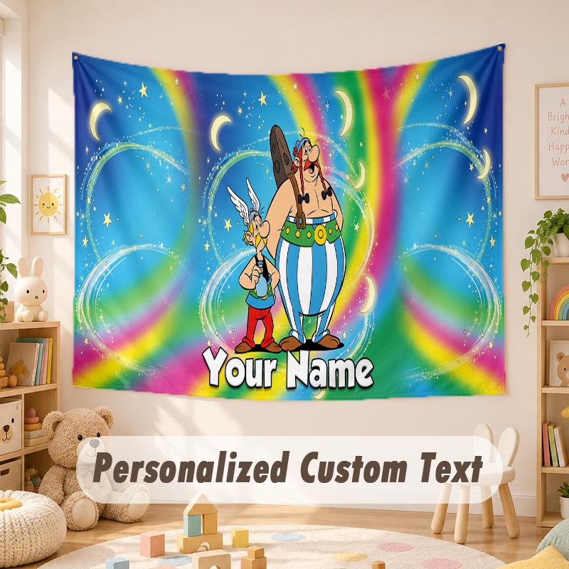Custom Name Text Tapestry,Asterix & Obelix Boho Wall Hanging, Decorative Backdrop Tapestry For Room