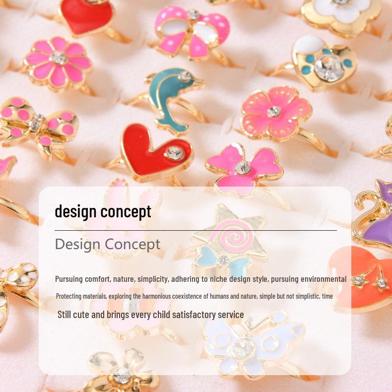 Children's Zinc Alloy 3D Drip Oil Rings - Assorted Shapes & Gift Box Packaging