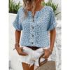 Summer Printed Women's T-shirt Elegant Floral Buttons Short Sleeve Loose Casual T-shirts Women Fashion Vintage Office Ladies Pullover Tee Tops New