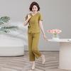 Stylish V-Neck Summer Two-Piece Set for Middle-Aged and Elderly Women