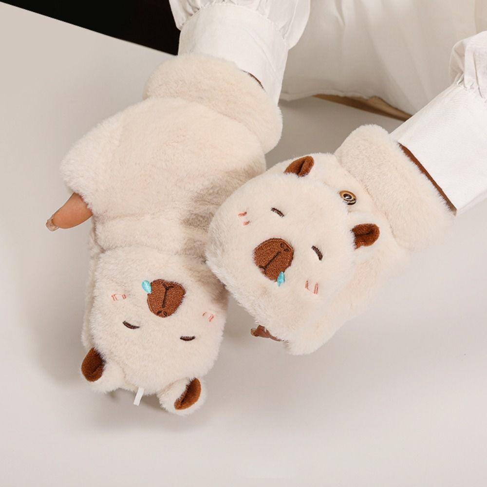 Capybara Gloves Half Finger Women Mittens Kawaii Plush Gloves  Male