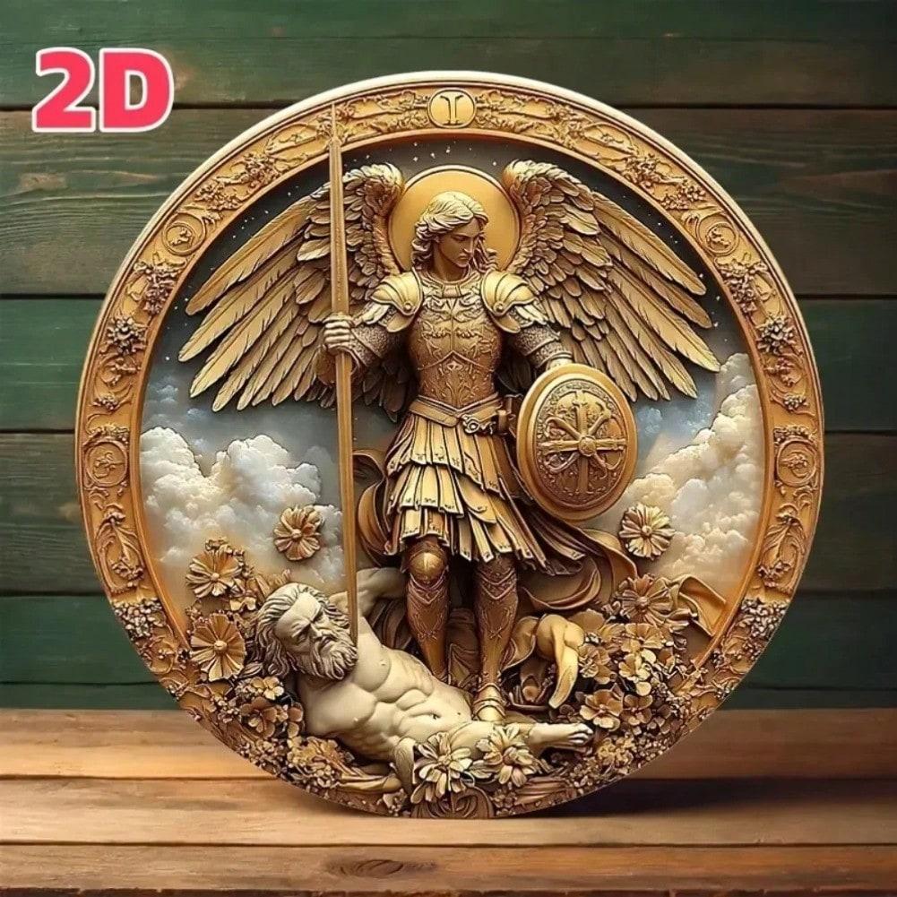 

Ретро Архангел Михаил Металлическое Настенное Искусство Статуя Меча Религиозный Декор Подарок 20x20 разноцветный