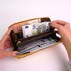 Koshino Long Round Large Popular Brand [Hiroko Femme] Women's Wallet, Zipper, Two-Tone, Capacity, (Black)