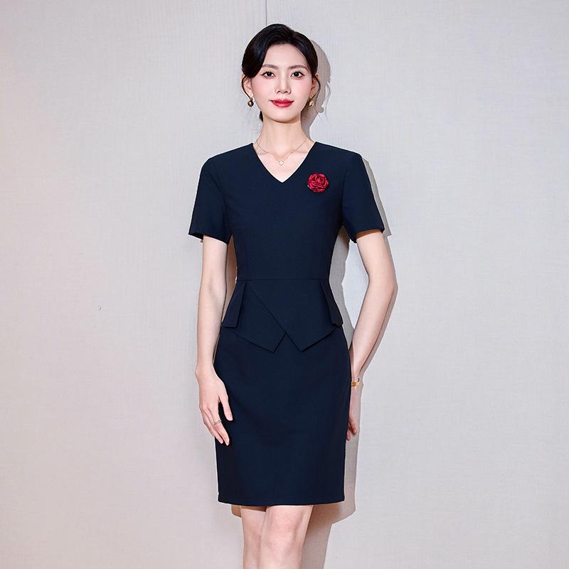 Women's Short-Sleeve Summer Waist-Cinching Workwear Dress for Jewelry Store or Salon