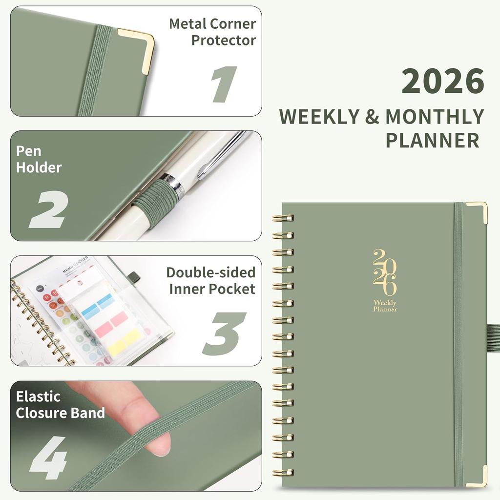 2026 Planner, Weekly and Monthly, A5 Size (5.7" x 8.3"), Jan 2026 - Dec 2026, Calendar, To-do List, Agenda, 12-Month Tabs, Hardcover, 100 GSM Thick