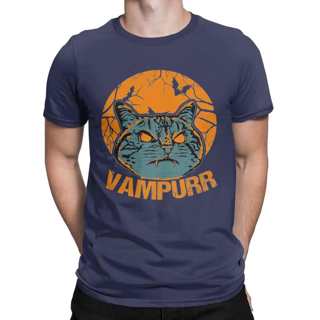 Vampurr Funny Halloween Black Cat Men T Shirts Novelty Tees Short Sleeve Round Collar T-Shirts Pure Cotton Party Clothes