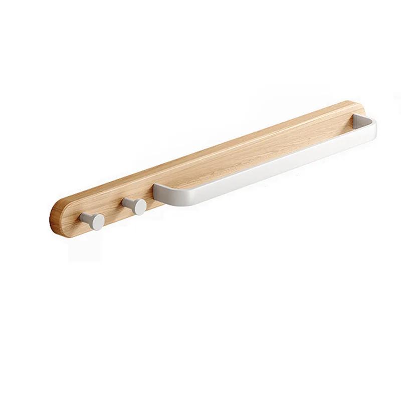 Nordic towel rack with hooks for bathroom towels space aluminum hooks for solid wood towels kitchen and bathroom accessories