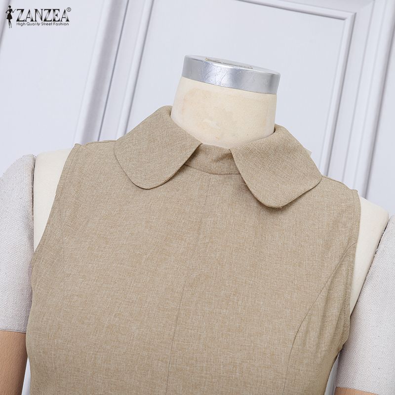 ZANZEA Women Elegant Doll Collar Summer Casual Sleeveless Dress