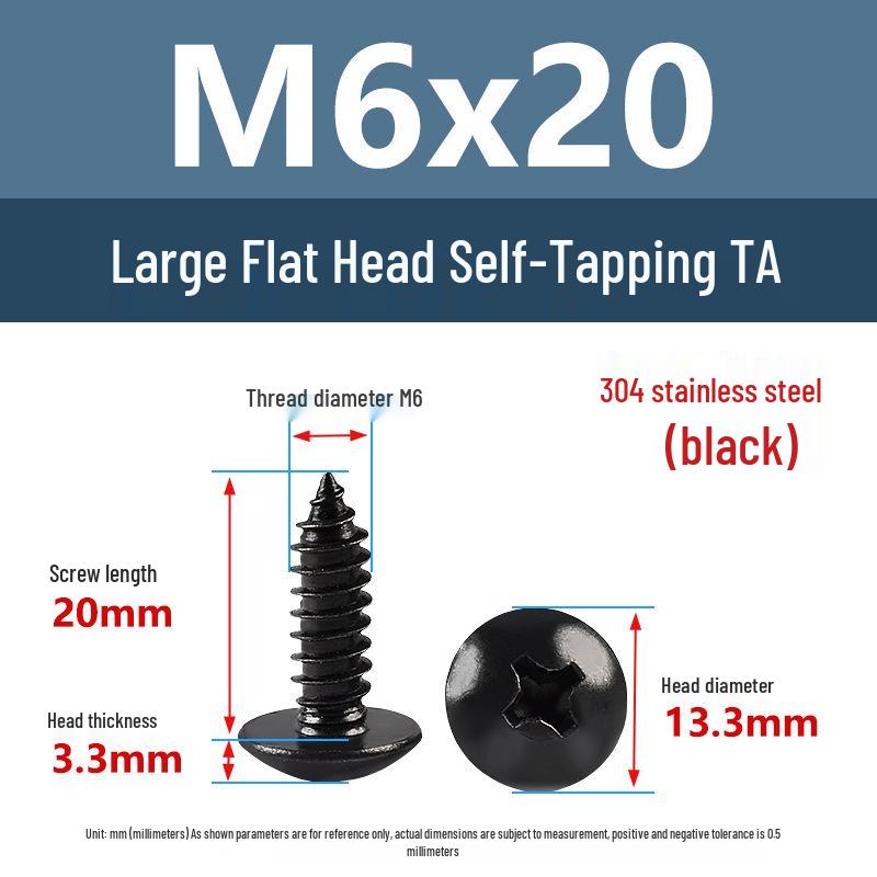 Yigu Black Zinc 304 Stainless Steel Phillips Large Flat Head Self-Tapping Screw