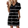 Damenmode Gestreifter Druck V-Ausschnitt Kurzarm Tasche Lässiges Pulloverkleid