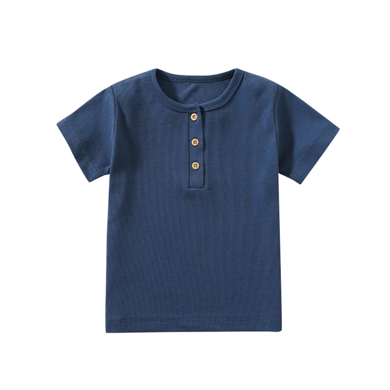 

Детская футболка с коротким рукавом, модная симпатичная ребристая базовая рубашка 100