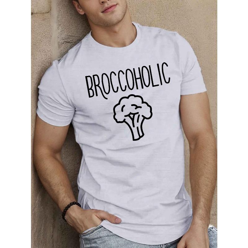 

Мужская футболка Broccoholic с коротким рукавом, европейский размер - Летний повседневный топ с круглым вырезом, принтом брокколи и овощей, машинная стирка, стандартный крой S белый