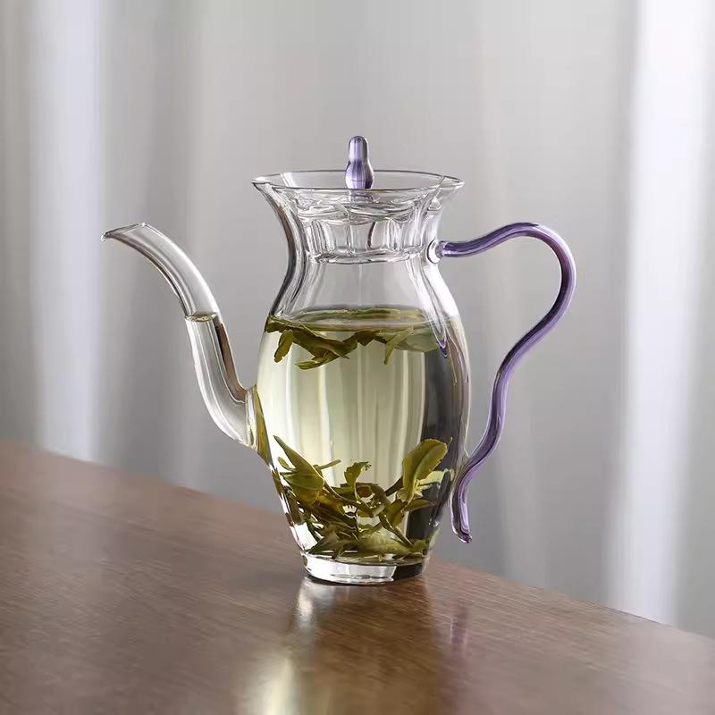 

Чайник из утолщенного стекла с фильтром, жаропрочный, 240 мл, цветочный чайник из боросиликатного стекла, китайский ретро-чайный набор из стекла фиолетовый