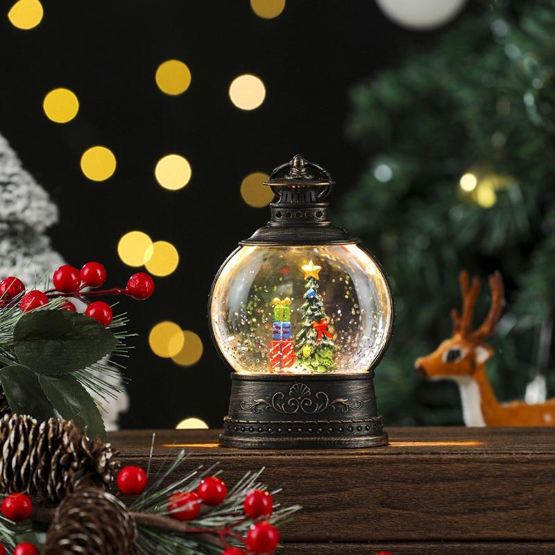 Weihnachts-Retro-Dekorationsartikel, Weihnachts-Windlaternen, Handgehaltene Wassertragende Flachlampe mit Weihnachtsmann, Leuchtband, Musikgeschenk-Ornamente