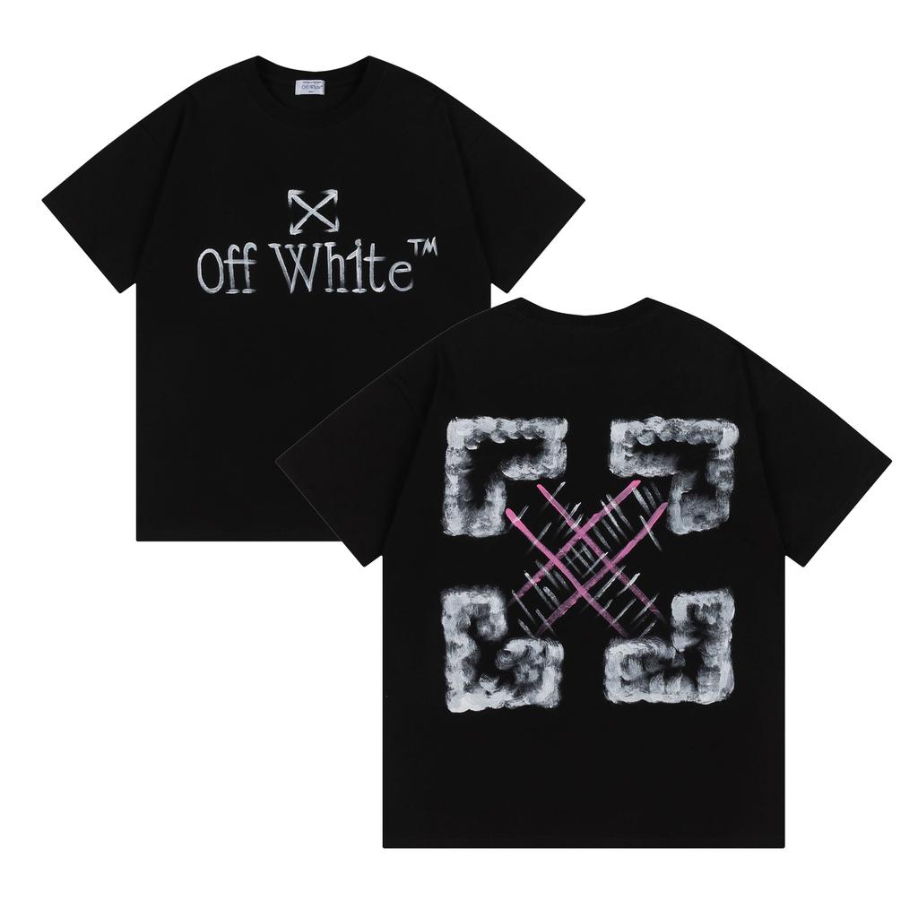 9056 Off-White Nowa Chmura Wzór Litery Strzałka Okrągły Dekolt Sweter Krótki Rękaw Koszulki Męskie i Damskie na Wiosnę i Lato 2025