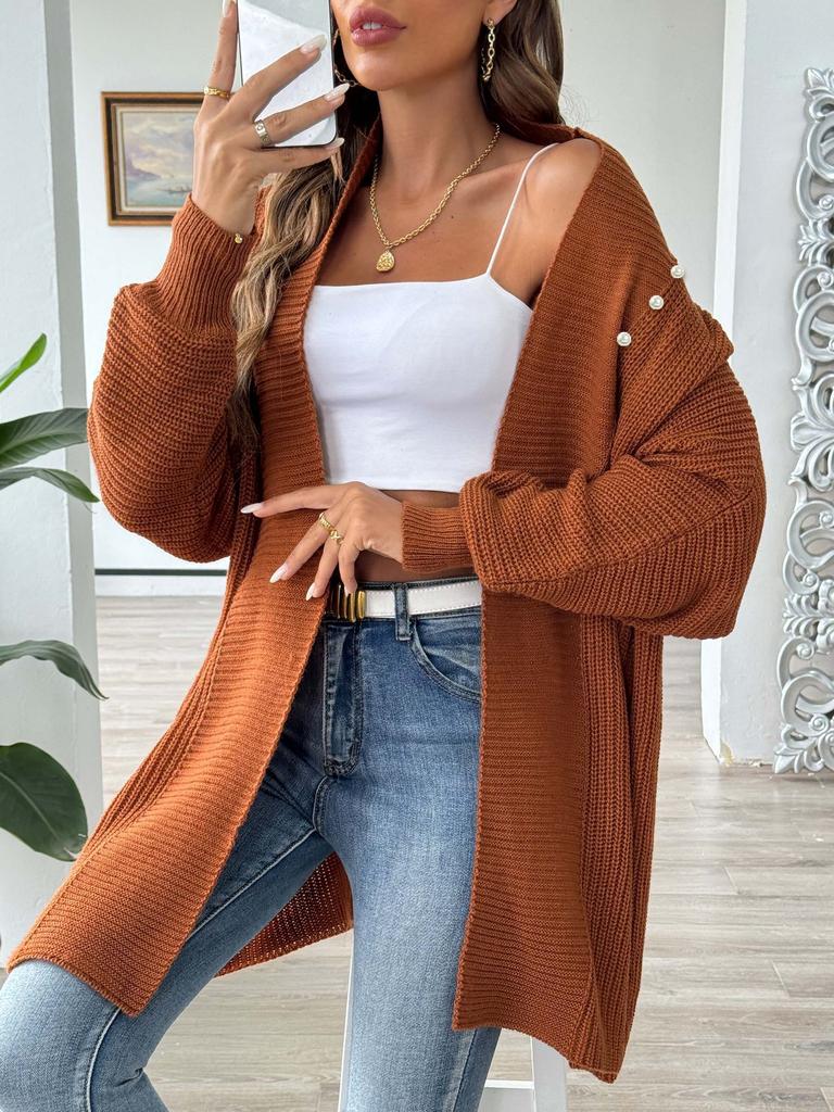 Women's autumn and winter new coat European and American women's clothing simple fashion loose sweater pearl bead cardigan