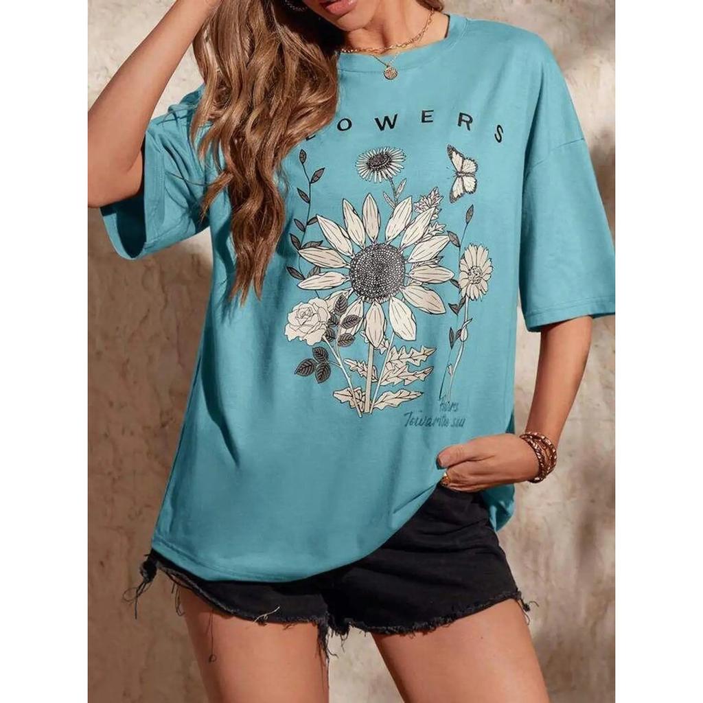 Graphic Print Pure Cotton Women's Oversized Multicolor T-shirt Pack Of 2