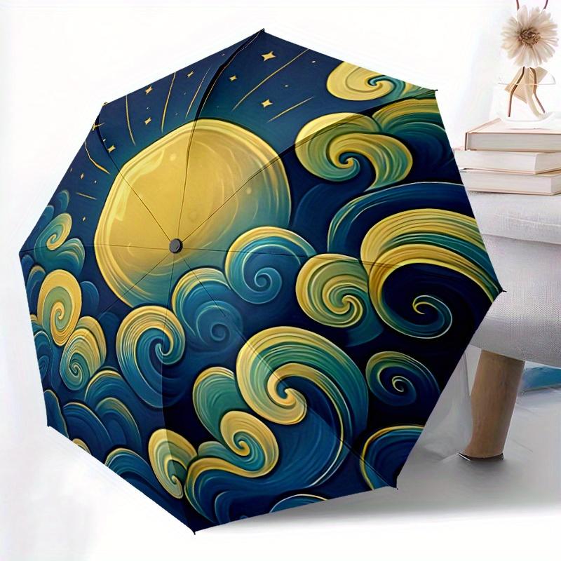 1pc Moon Waves Automatic Open/Close Umbrella, Portable Folding Umbrella for Travel, Themed Events, It Is Suitable As a Gift for Various Festivals, Out