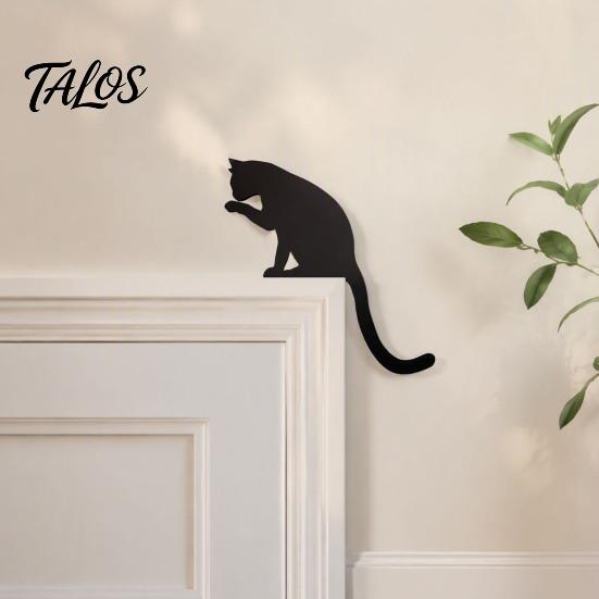 Niedliches Tier Tür Eckschild Holzschwarze Katze Topper, Minimalistisches Silhouette Rahmen Schild, Dekoratives Liebhaber Einweihungsgeschenk Deko für Wohnzimmer
