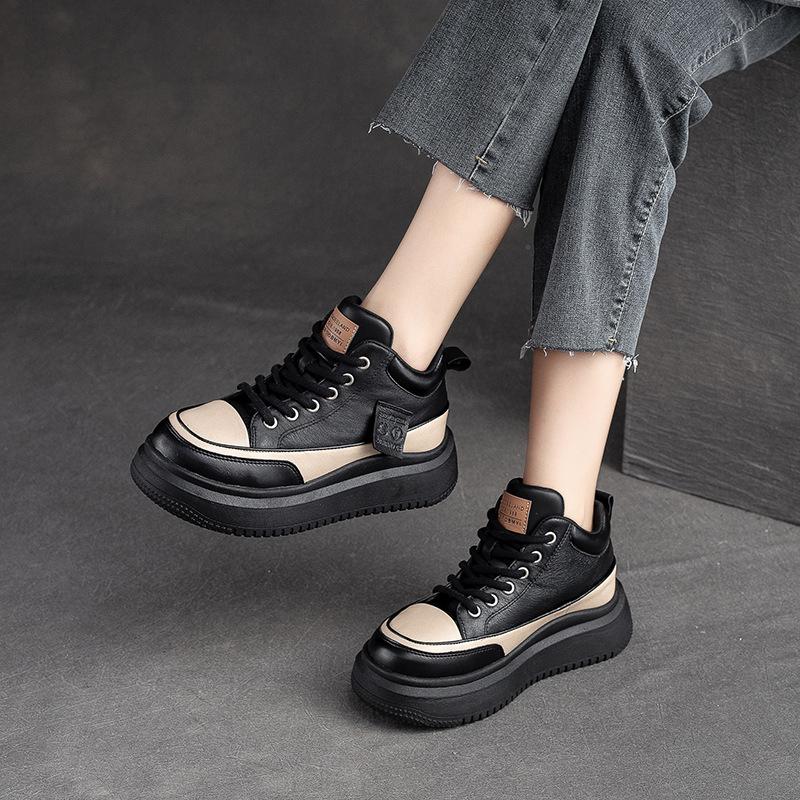 Fashion GKTINOO Genuine Leather Women's Flat Sneakers Autumn Platform Shoes Ladies Casual Shoes Comfortable Flats