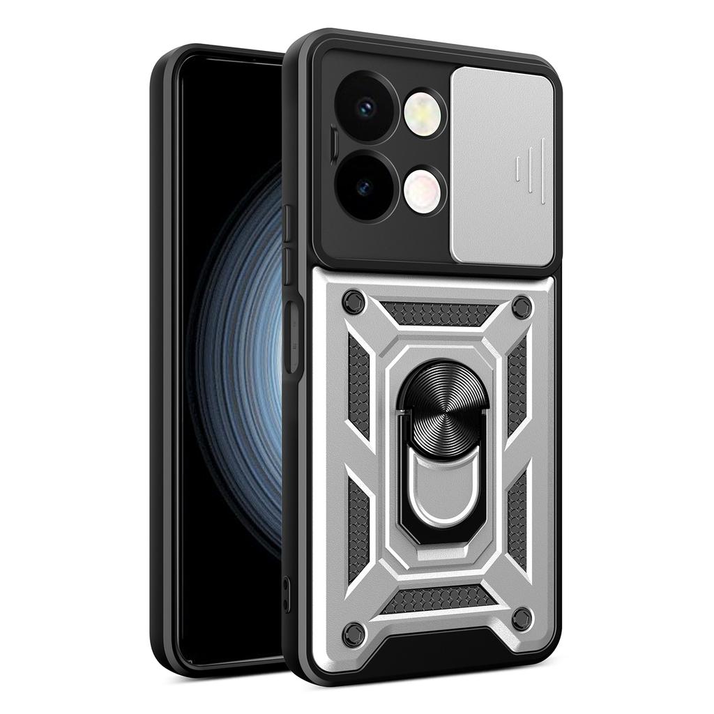For vivo Y28 4G Case with Slide Camera Lid PC+TPU Kickstand Phone Cover