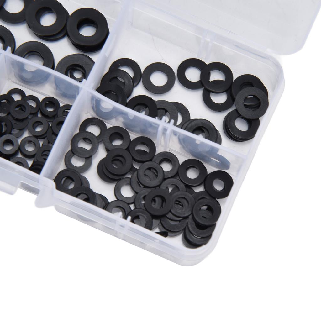 250Pcs Nylon Washers Black Flat Washer Assortment Kit Sealing Spacer Gasket for Household M2‑M6 Ring Washers Set