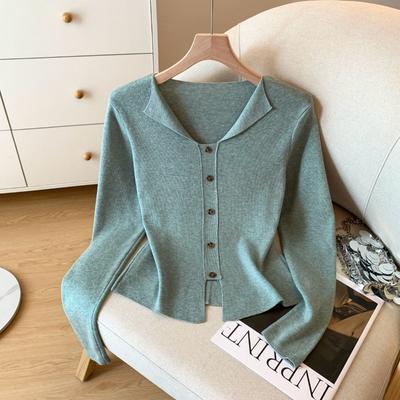 Eng anliegendes V-Ausschnitt-Basics-Shirt Damen Hochwertiger Pullover Langärmeliges Strickpullover-Top