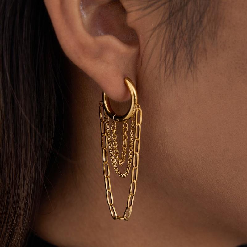 Women Classic Trendy 18K Gold Color Plated Chain Tassel Drop Earrings Hypoallergenic Waterproof Stainless Steel Jewelry Party