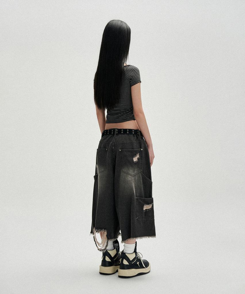 NOT4NERD Distressed Carpenter Bermuda Shorts - Black
