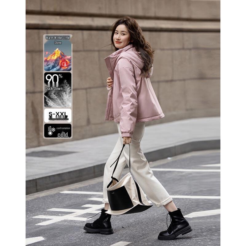 Demana Women s Nordic Cotton Triple-Proof 90% Duck Down Short Puffer Jacket L