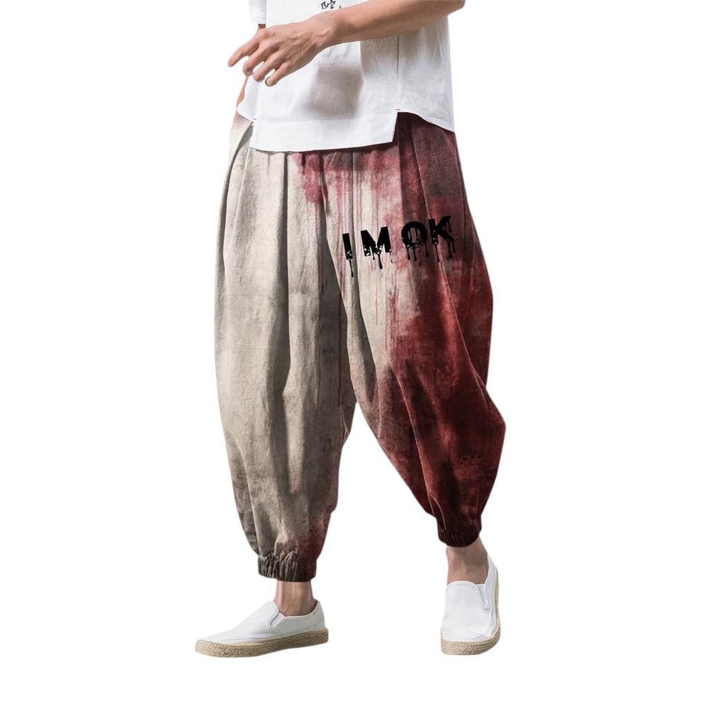 Halloween-Print - Lässige Weitbein-Hose, Herren Lässige Loose-Fit-Hose