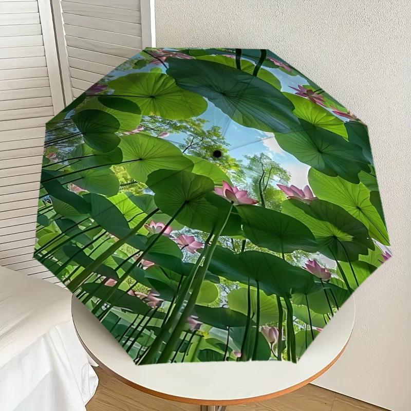 1pc Lotus leaves Automatic Open/Close Umbrella with Windproof, 8-Rib Sturdy Canopy, Durable Ribs, Fashionable Design1206A