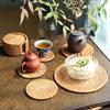 Handcrafted Rattan Mat Set: Autumn-Themed Coasters, Pot Mats, Insulation Mats, and Wooden Storage for Tea Accessories.