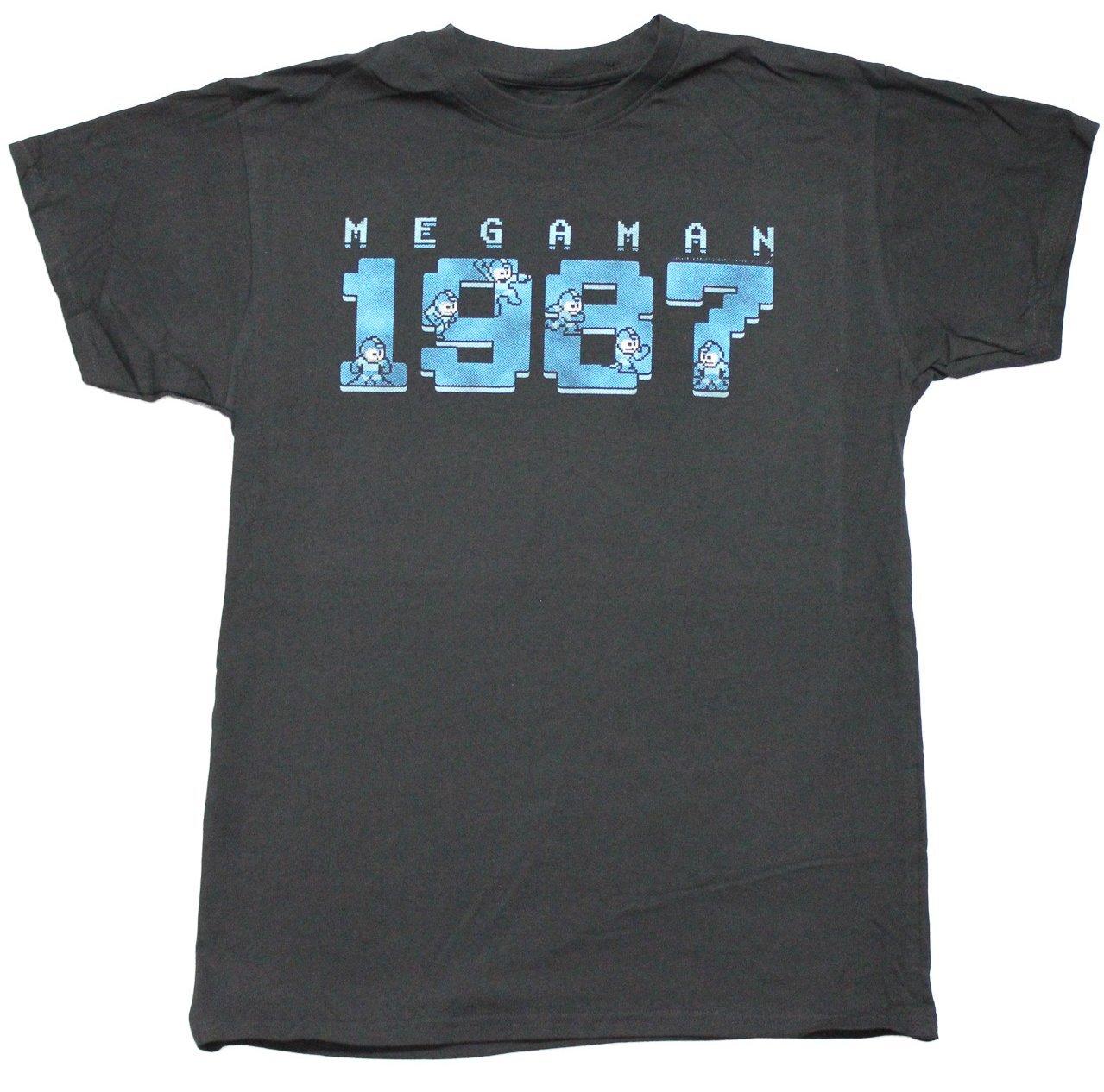 Mega Man New Adult T-Shirt - 1987 Blue Logo Pixel Filled Image S
