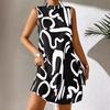 Women's High Neck Sleeveless Abstract Print Loose Fit Mid Waist Casual Mini Dress A Line Dress
