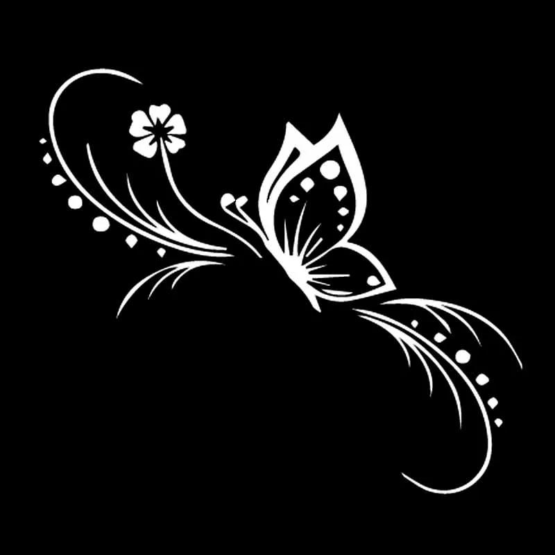 14cm*12cm Autoaufkleber Schmetterling BlumeDekoration Florale KunstAbziehbild Schwarz/Silber Aufkleber Auto Zubehör Produkte Autos Für