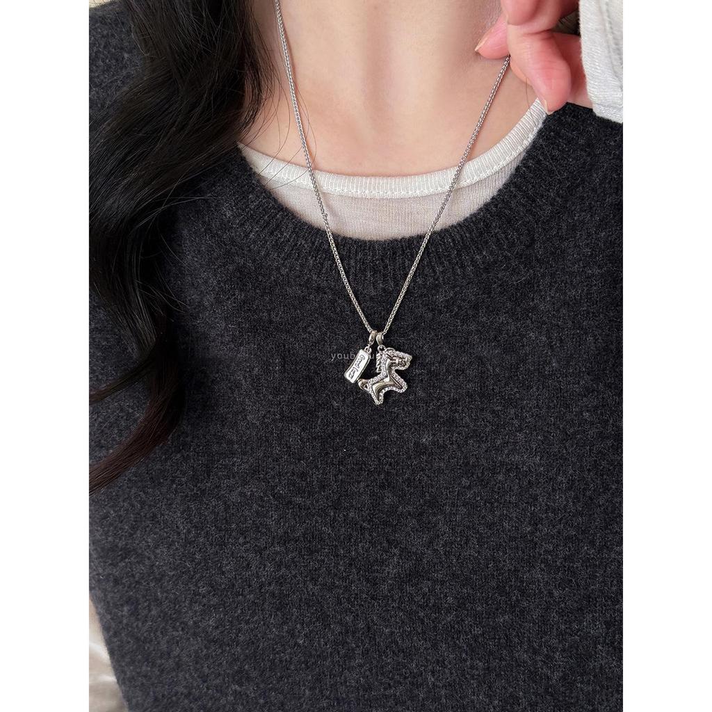 Zircon Pony Flower Pendant Necklace - Cold Style Sweater Chain Jewelry