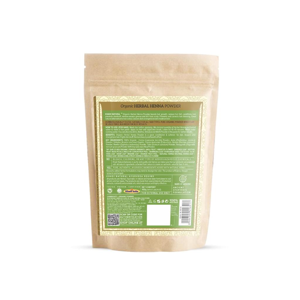 Khadi Natural Herbal Henna Organic Powder 100g – Green Heena Hair Colour for All Hair Types