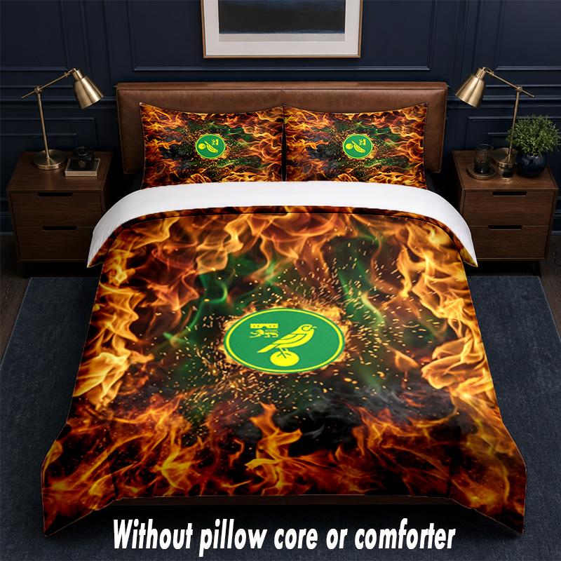Norwich City Football Design Bed Bedding Set 1 Duvet Cover + 2 Pillowcases Soft Breathable Household Bed Linens