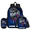 Set de 3 piezas L-Lamin Yamal con Mochila con Bolsillo Frontal Material Escolar Estrella de Fútbol Bolso Escolar, con Bolsa para el Almuerzo, Estuche, Mochila