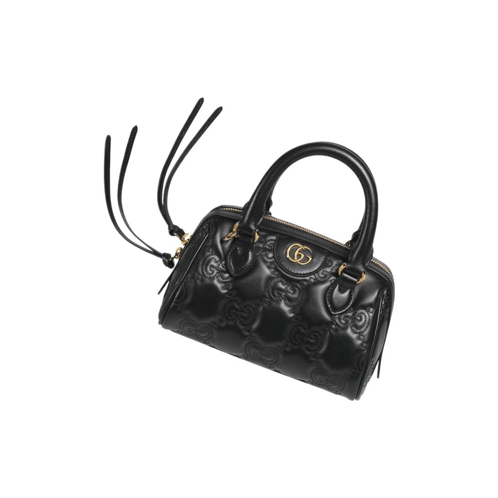 Gucci GG Matelassé Gold Logo Studded Design Canvas Shoulder Strap Leather Handle Boston Bag Small Women bags Black 727793-UM8HG-1046