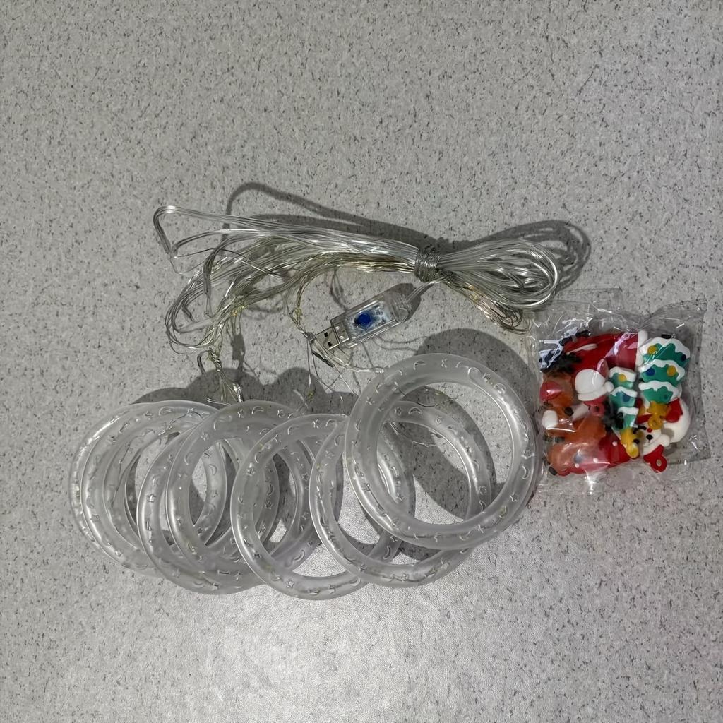 high qualityLED Christmas Curtain Lights with Santa Claus & Classic -in/- String Lights Suitable for Indoor Room Window Holiday Decorations -