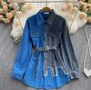 Women's Spring Vintage Denim Dress Autumn Irregular Patchwork Dresses Korean Clothing