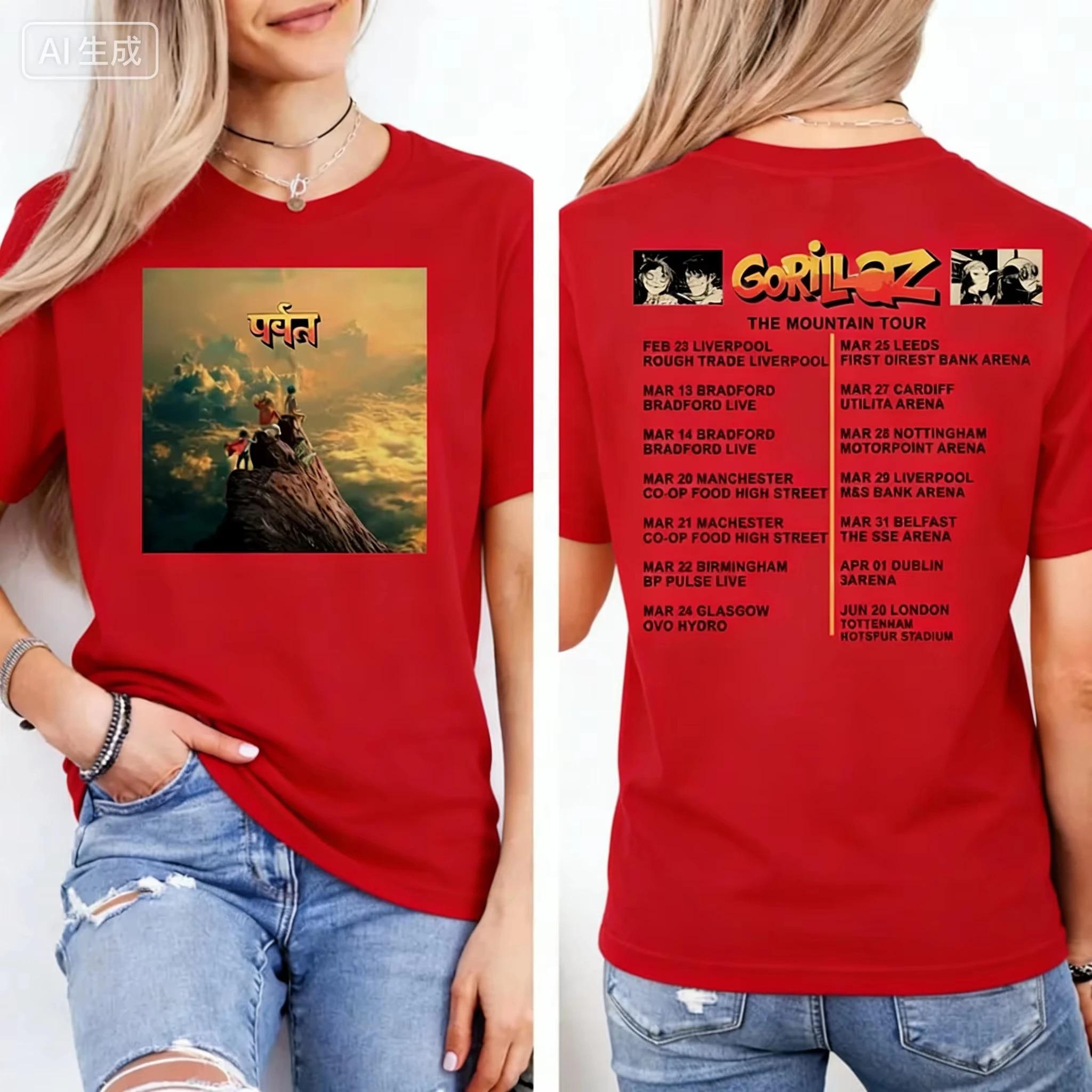 

Футболка Gorillaz The Mountain Tour UK Tour Футболка Унисекс Музыка 90-х Мужская Женская Хлопковая Оверсайз Футболка Удобная Дышащая Футболка 4XL