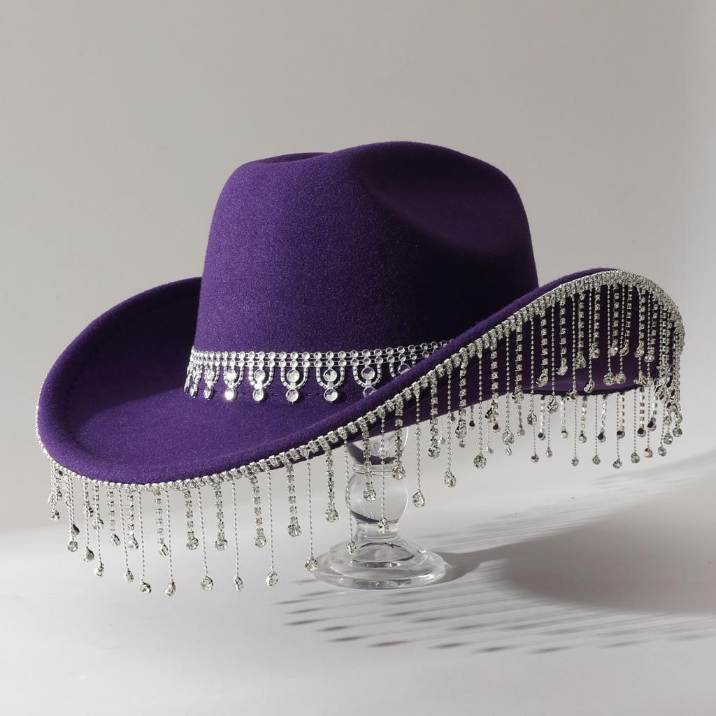 Popular Women's British Elegant Hat with Luxurious Rhinestone Chain and Rhinestone Tassels for Engagement and Vacation