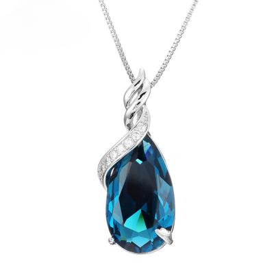 Fashion Jewelry Water Drop Blue Crystal Natural Zircon Pendant Necklace Female For Women Charm Dinner Party To Gift